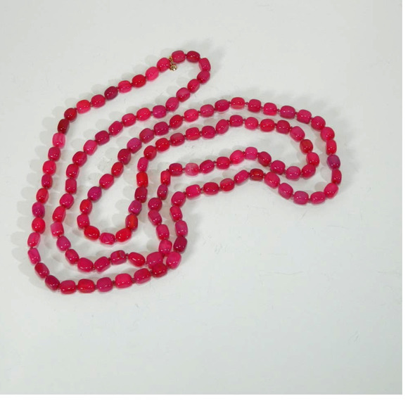 Opera Length Hot Pink Gemstone Necklace Designer Signed LR - Picture 10 of 14